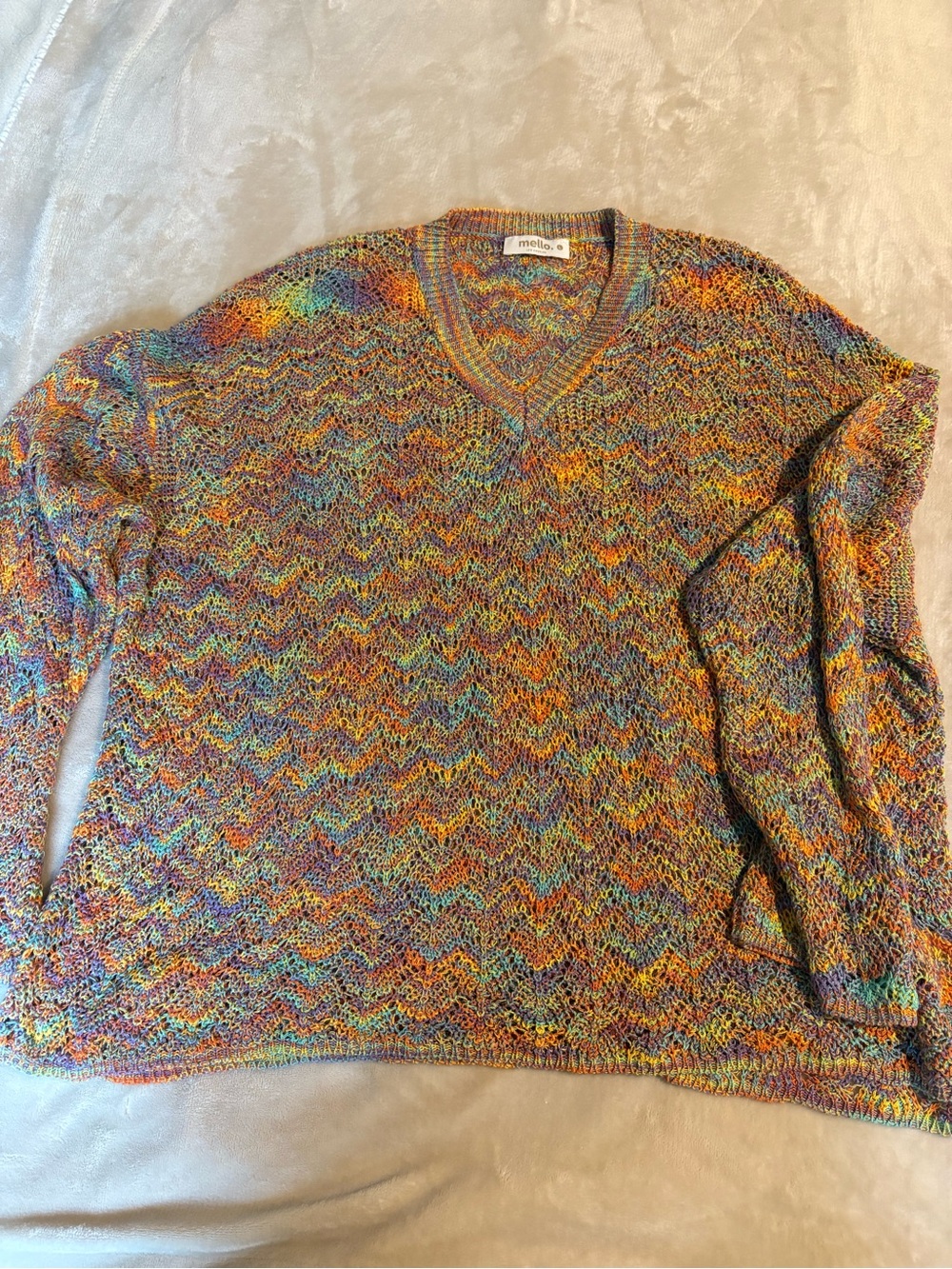 Multicolor Open-Knit V-Neck Sweater